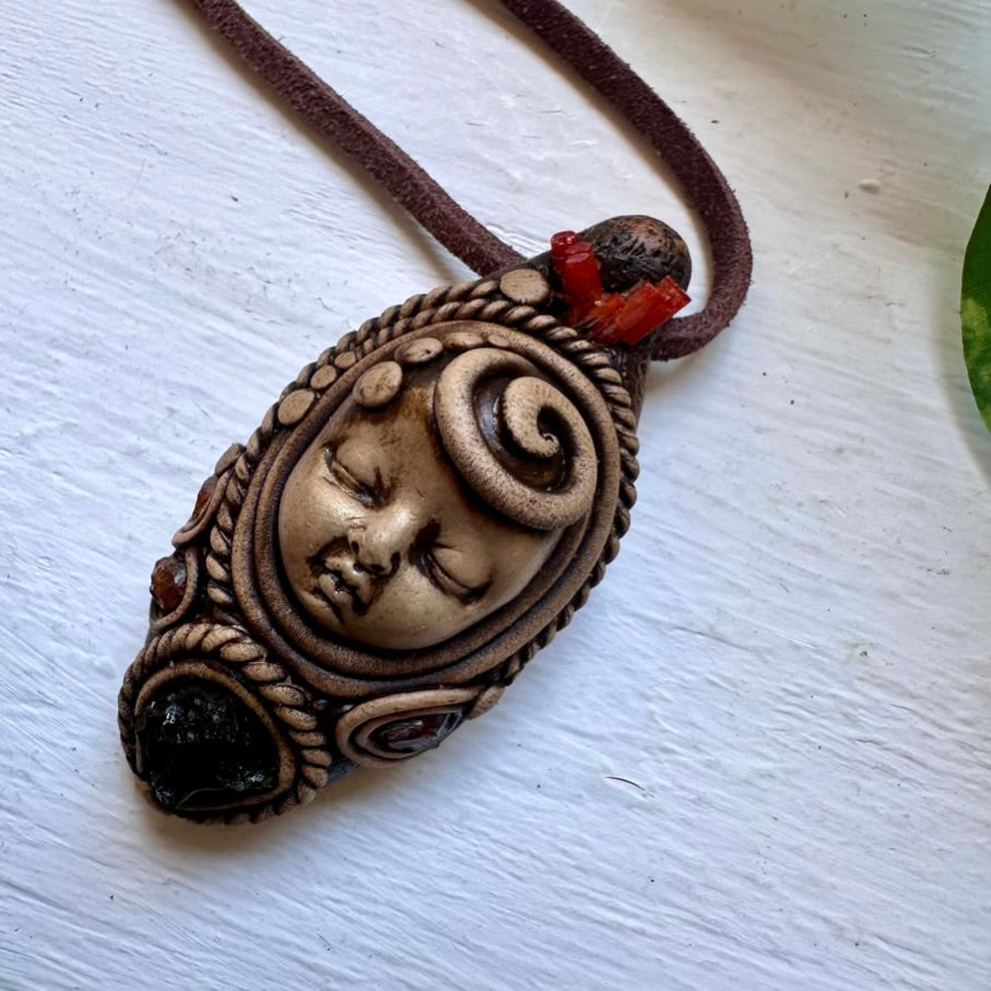 Moldavite Vanadinite and Hessonite Garnet Goddess Necklace - FairyGardenGlow