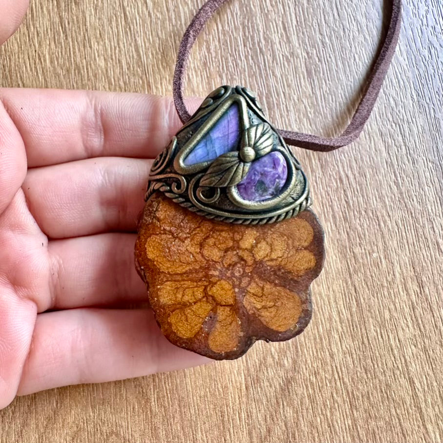 Ayahuasca Vine Labradorite and Charoite Pendant Necklace - FairyGardenGlow