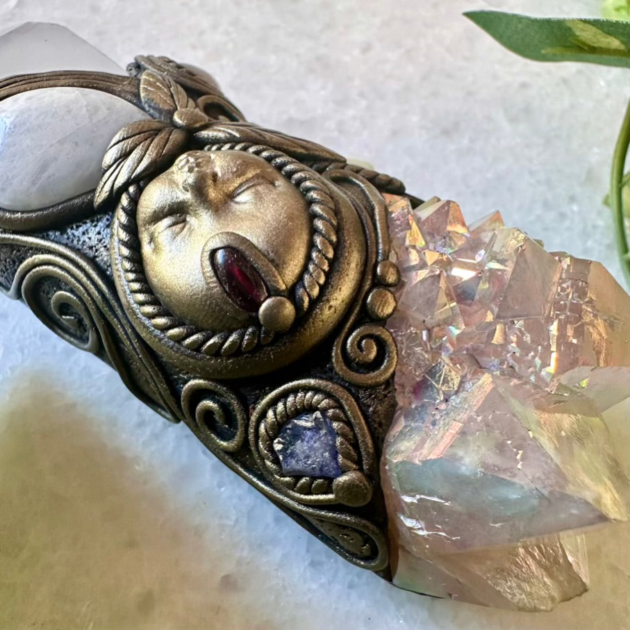 Clear Quartz Angel Aura Spirit Quartz Moonstone Australian Opal Amethyst Tanzanite and Garnet Goddess Necklace - FairyGardenGlow