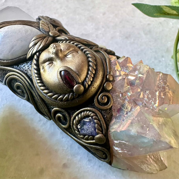 Clear Quartz Angel Aura Spirit Quartz Moonstone Australian Opal Amethyst Tanzanite and Garnet Goddess Necklace - FairyGardenGlow