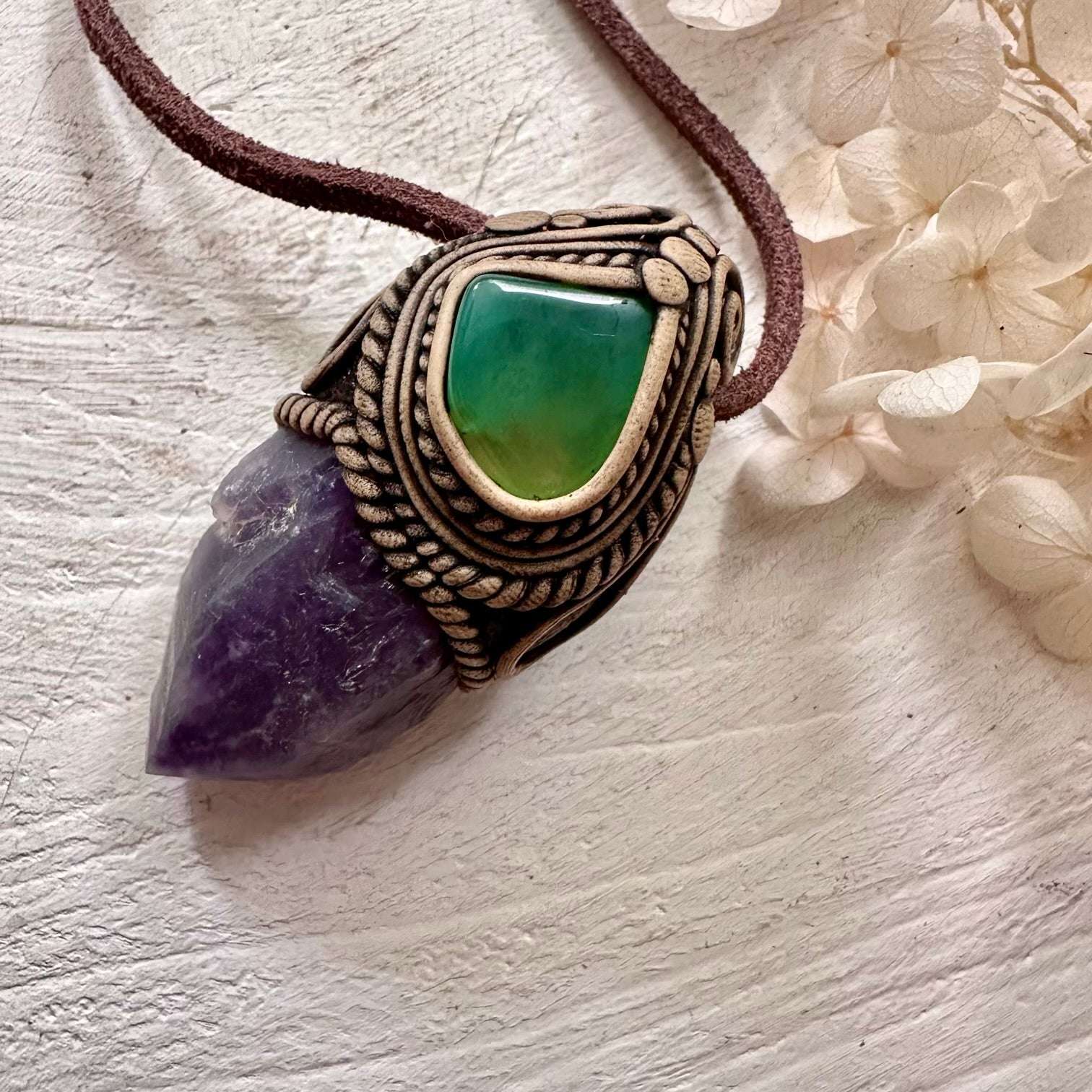 Amethyst and Chrysoprase Necklace - FairyGardenGlow