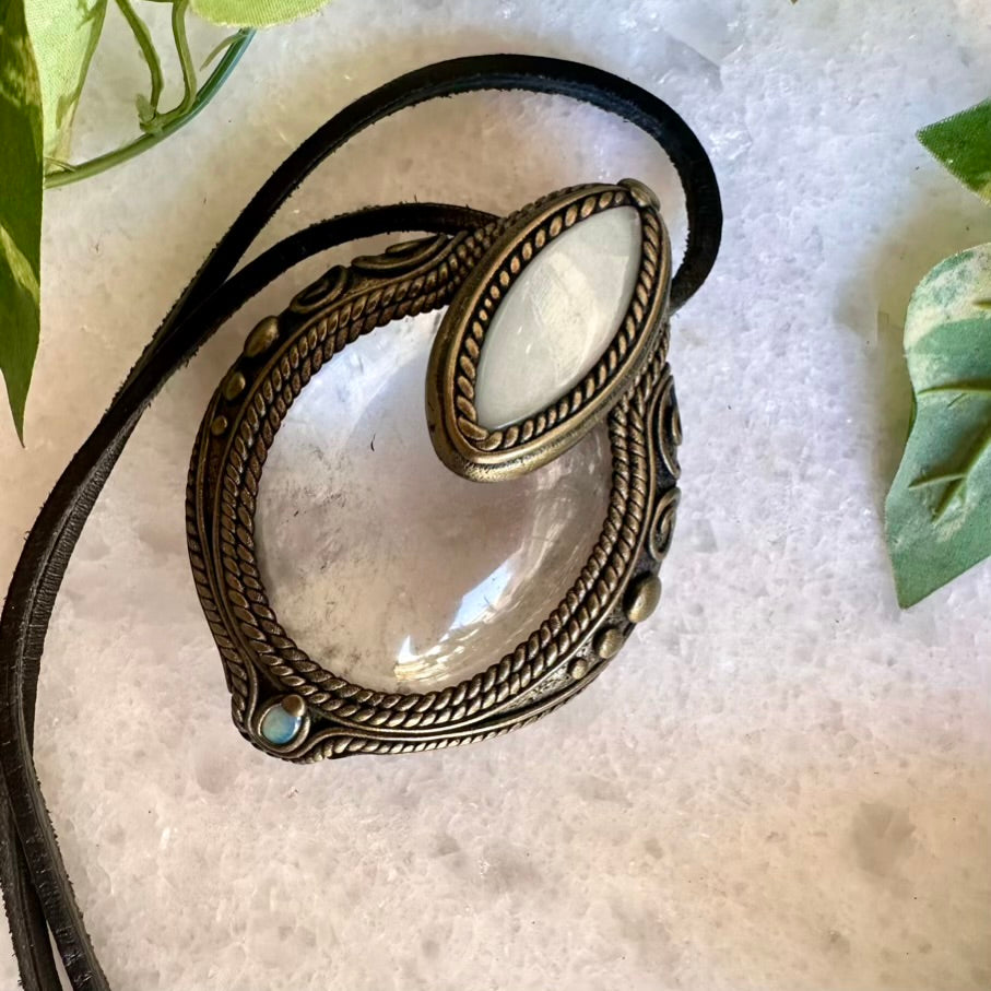 Clear Quartz White Moonstone and Australian Opal Pendant, Healing Crystal Talisman - FairyGardenGlow