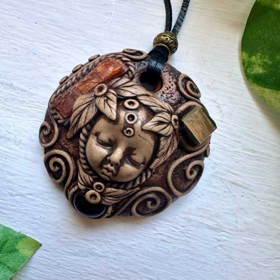 Orange Kyanite Pyrite and Amethyst Goddess Necklace - FairyGardenGlow