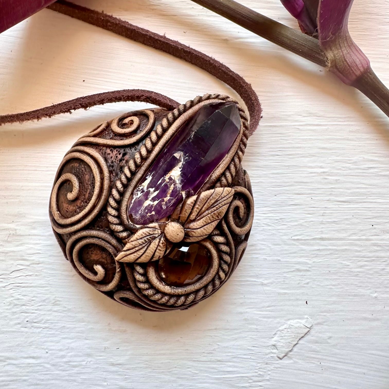 Amethyst and Smoky Quartz Necklace - FairyGardenGlow