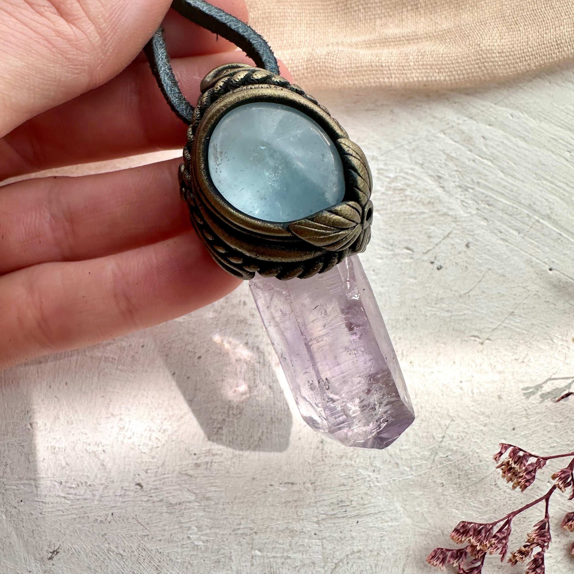 Vera Cruz Amethyst and Celestite Necklace - FairyGardenGlow