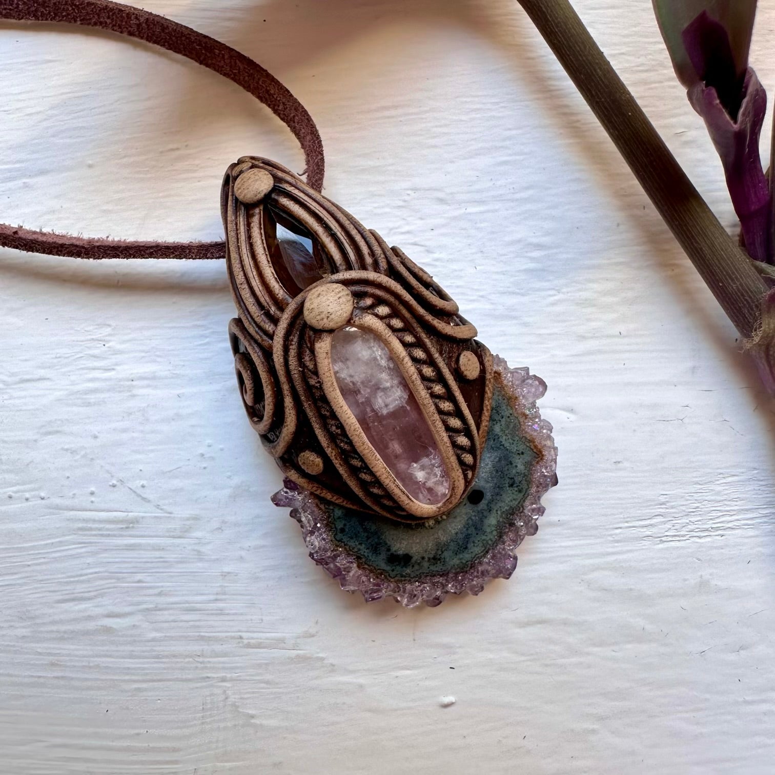 Amethyst Stalactite Kunzite and Smoky Quartz Necklace - FairyGardenGlow