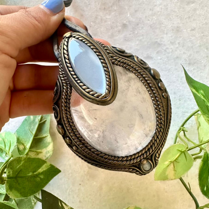 Clear Quartz White Moonstone and Australian Opal Pendant, Healing Crystal Talisman - FairyGardenGlow