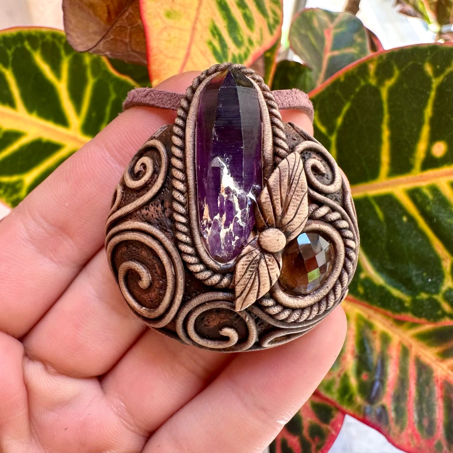 Amethyst and Smoky Quartz Necklace - FairyGardenGlow