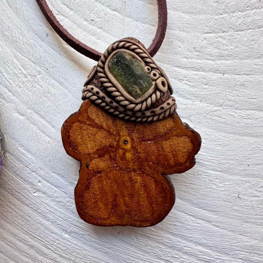 Ayahuasca Vine and Moldavite Necklace - FairyGardenGlow