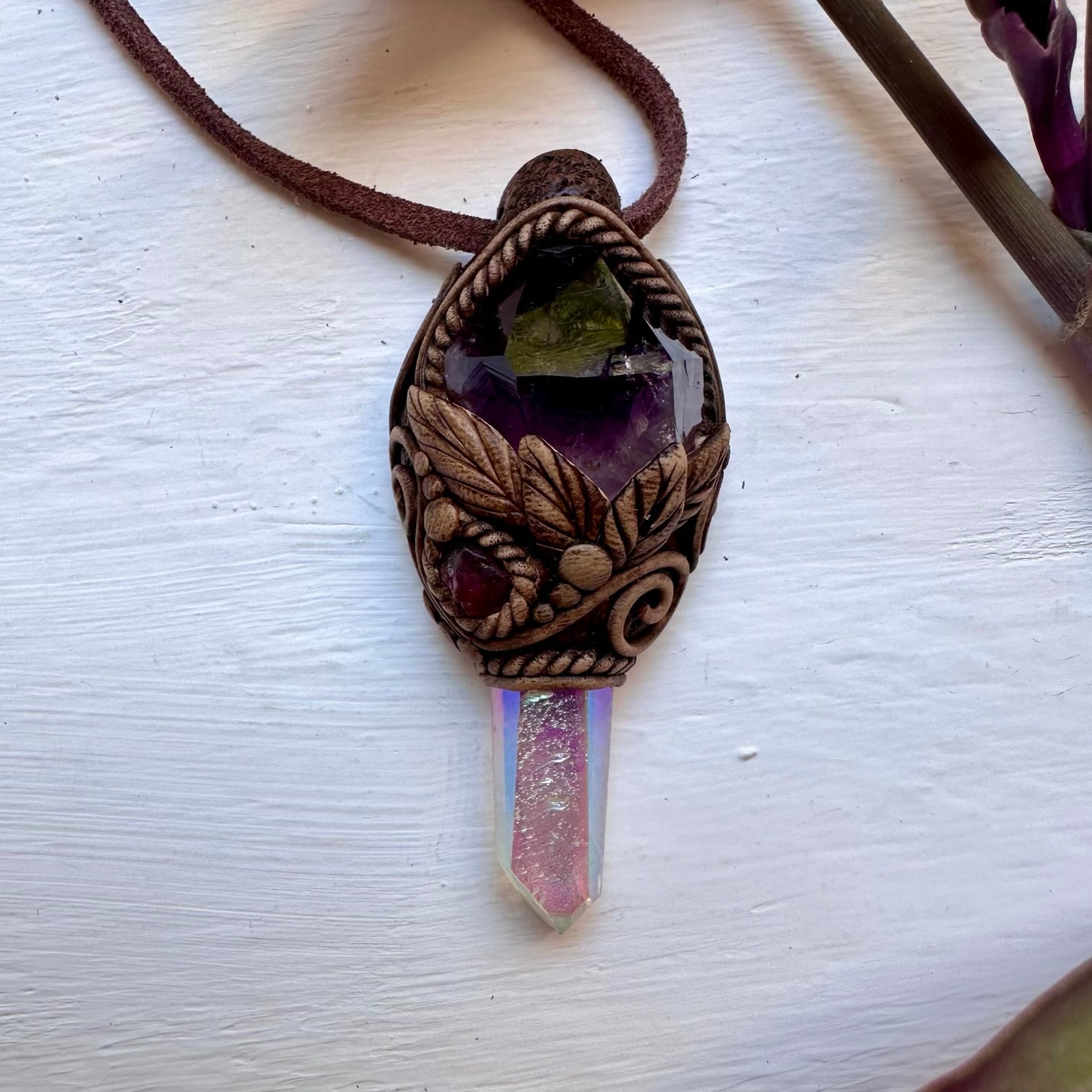Angel Aura Quartz Amethyst and Spinel Necklace - FairyGardenGlow