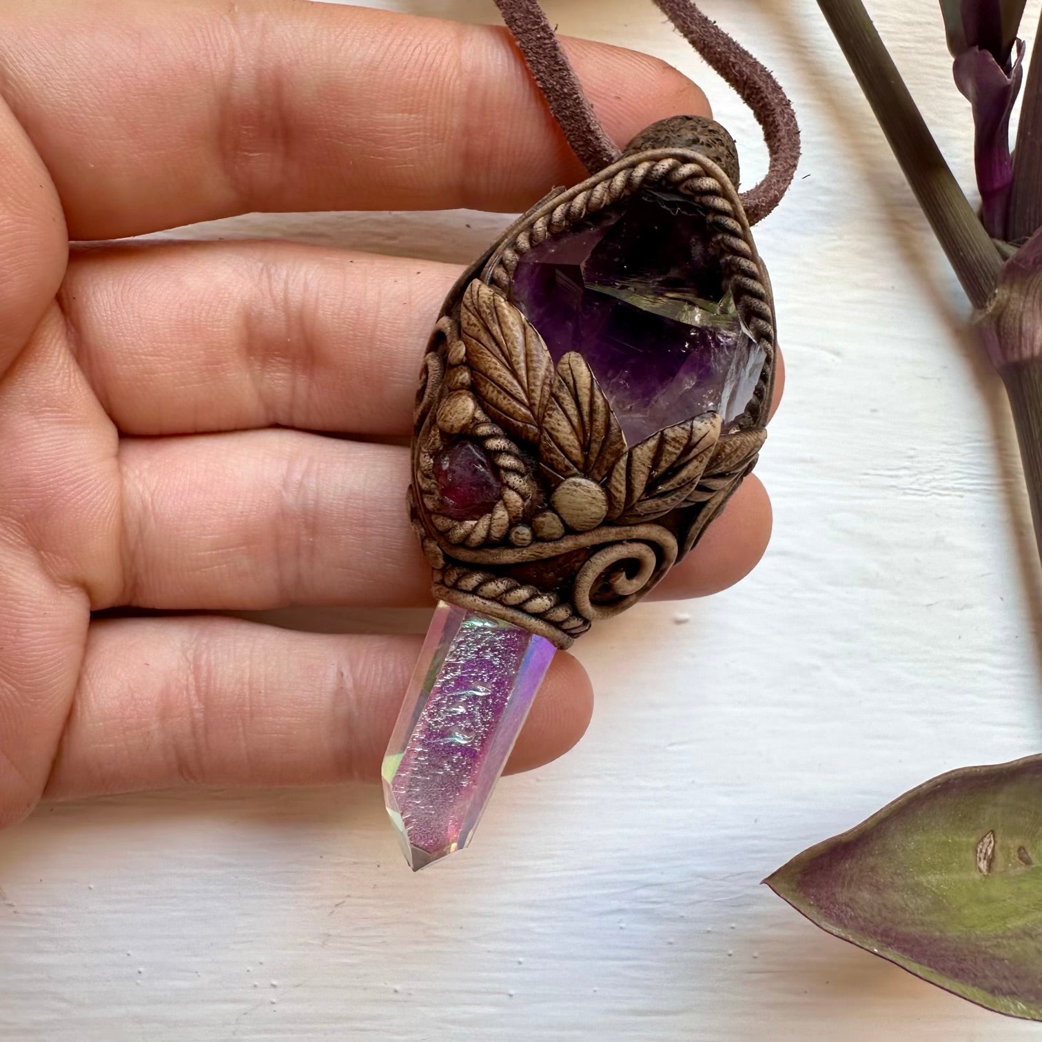 Angel Aura Quartz Amethyst and Spinel Necklace - FairyGardenGlow