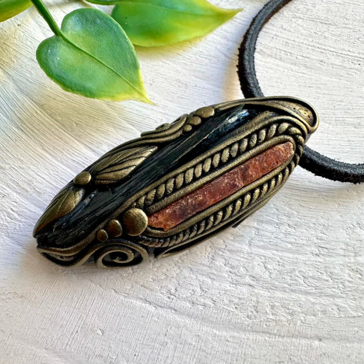 Handcrafted Vivianite and Orange Kyanite Necklace – Spiritual Jewelry for Transformation