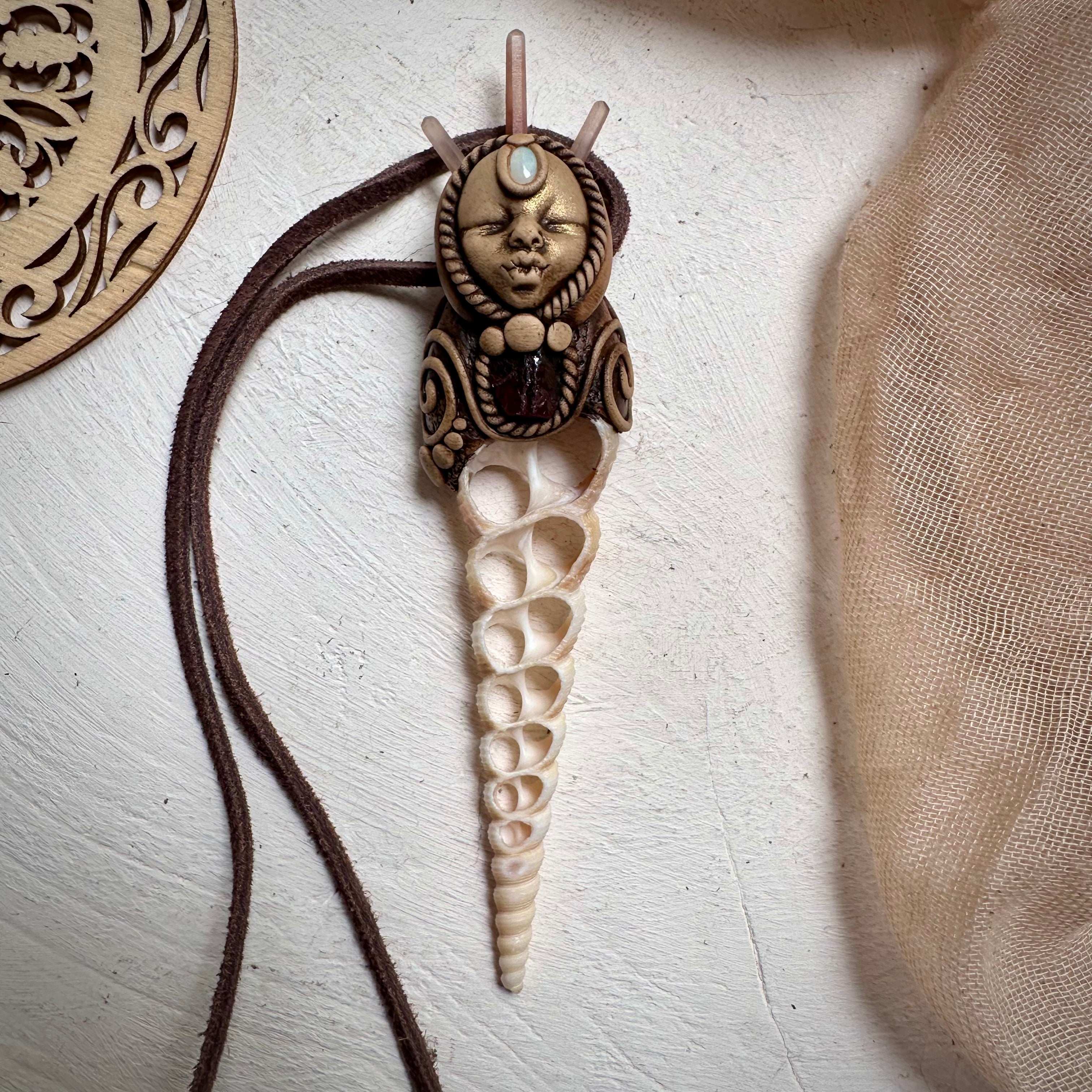 Seashell Slice Red Quartz Red Garnet and Australian Opal Goddess Necklace - FairyGardenGlow