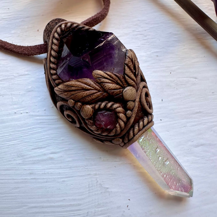 Angel Aura Quartz Amethyst and Spinel Necklace - FairyGardenGlow