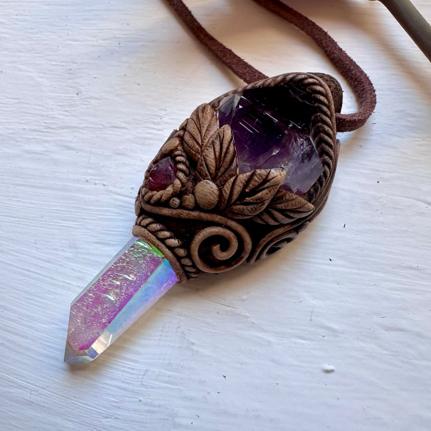 Angel Aura Quartz Amethyst and Spinel Necklace - FairyGardenGlow