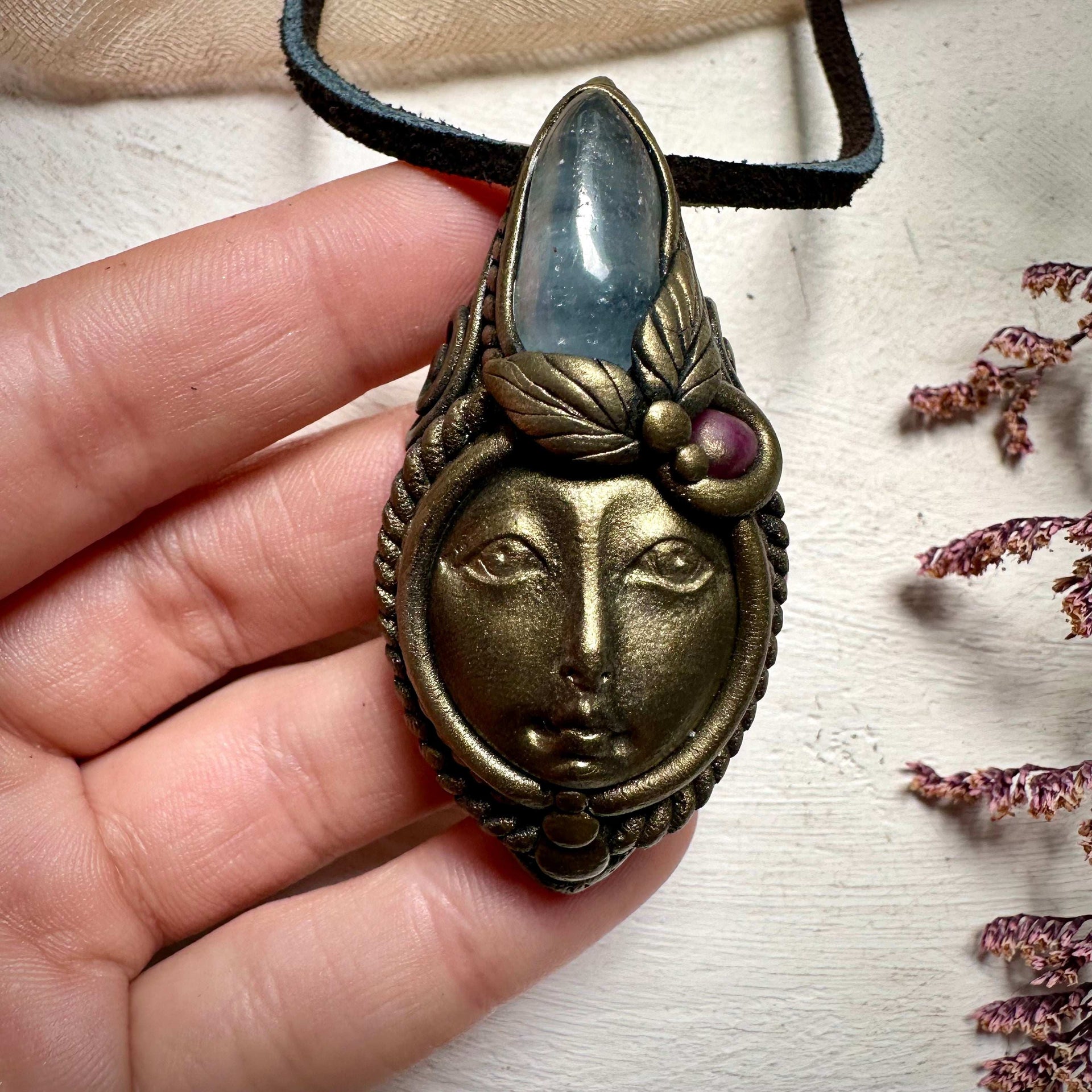 Aquamarine and Ruby Goddess Necklace - FairyGardenGlow