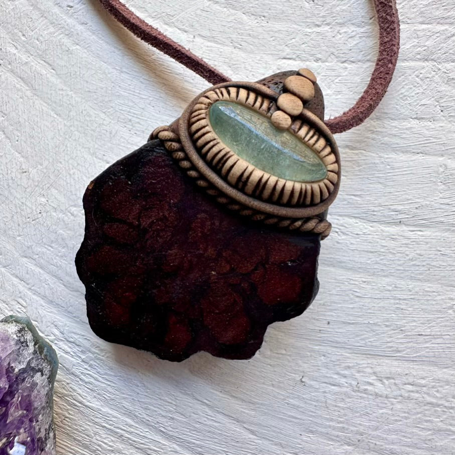 Ayahuasca Vine and Aquamarine Pendant Necklace - FairyGardenGlow