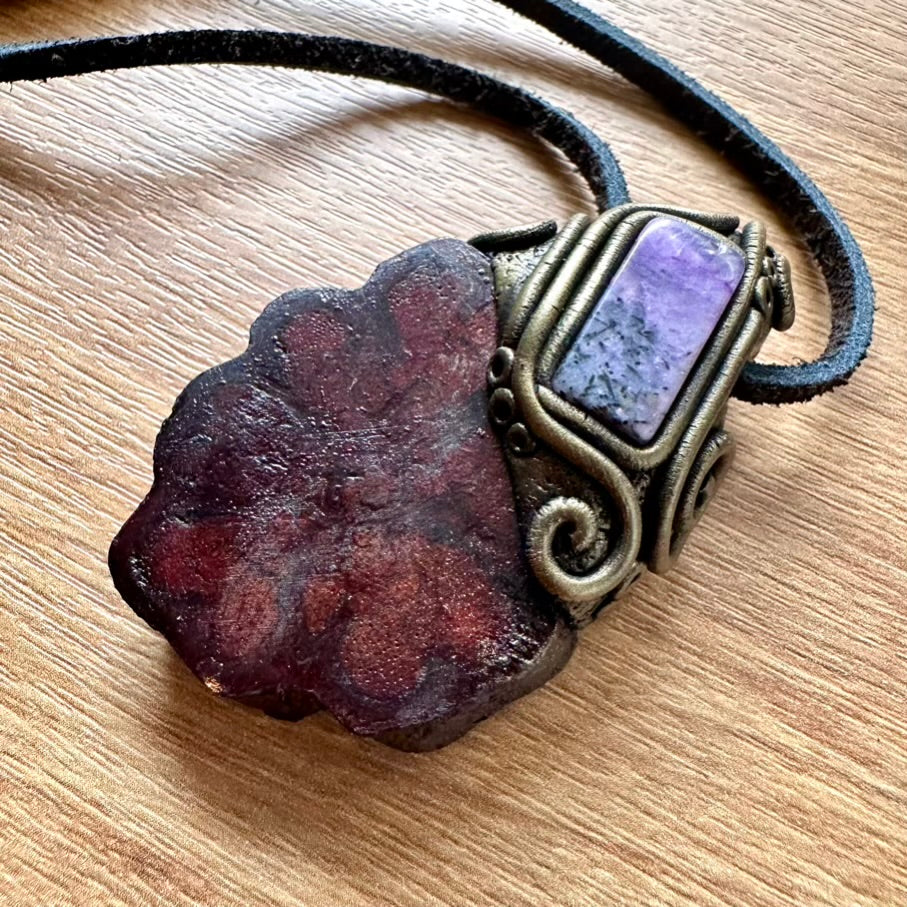 Ayahuasca Vine and Charoite Pendant Necklace - FairyGardenGlow