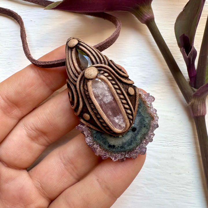 Amethyst Stalactite Kunzite and Smoky Quartz Necklace - FairyGardenGlow