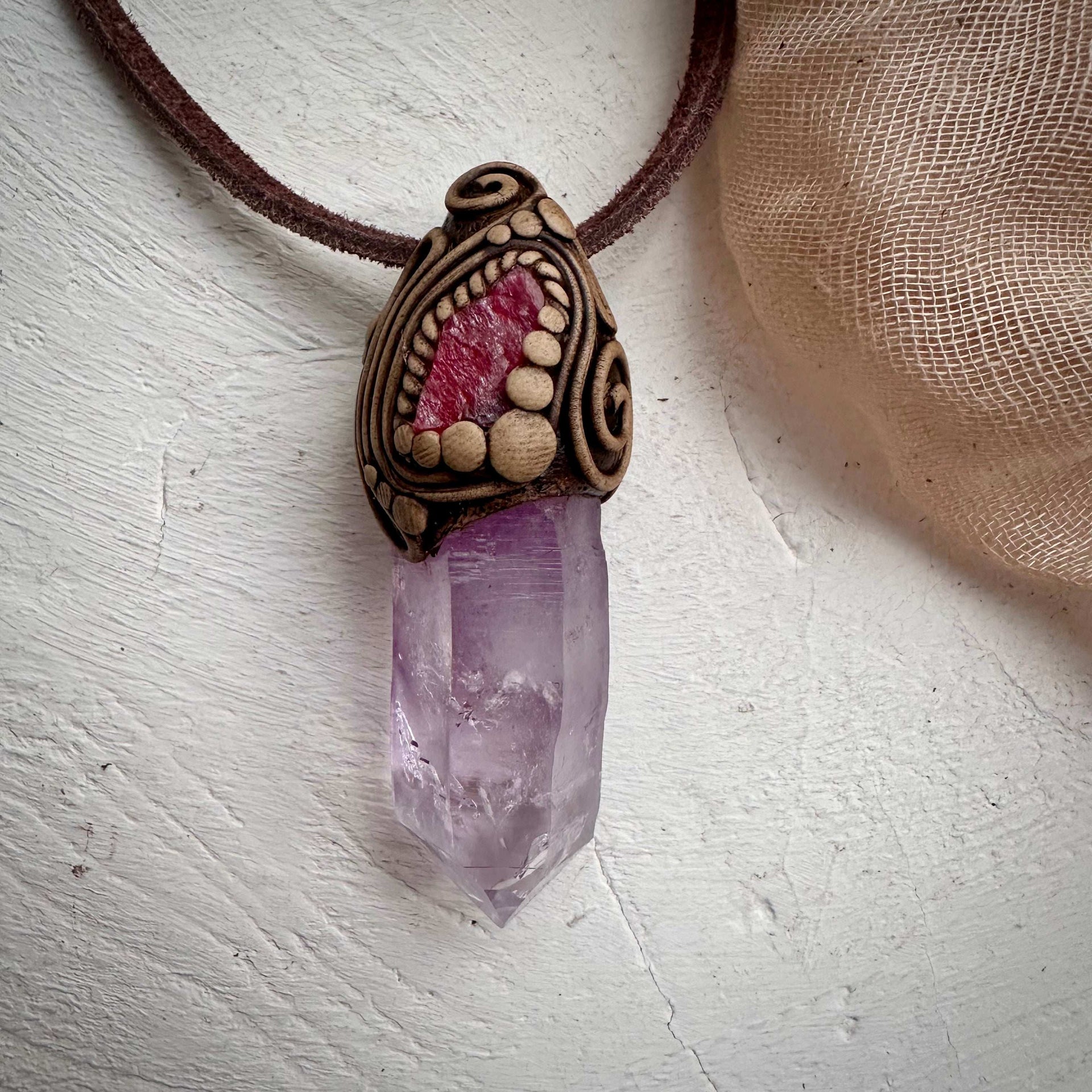 Vera Cruz Amethyst and Rhodonite Necklace - FairyGardenGlow