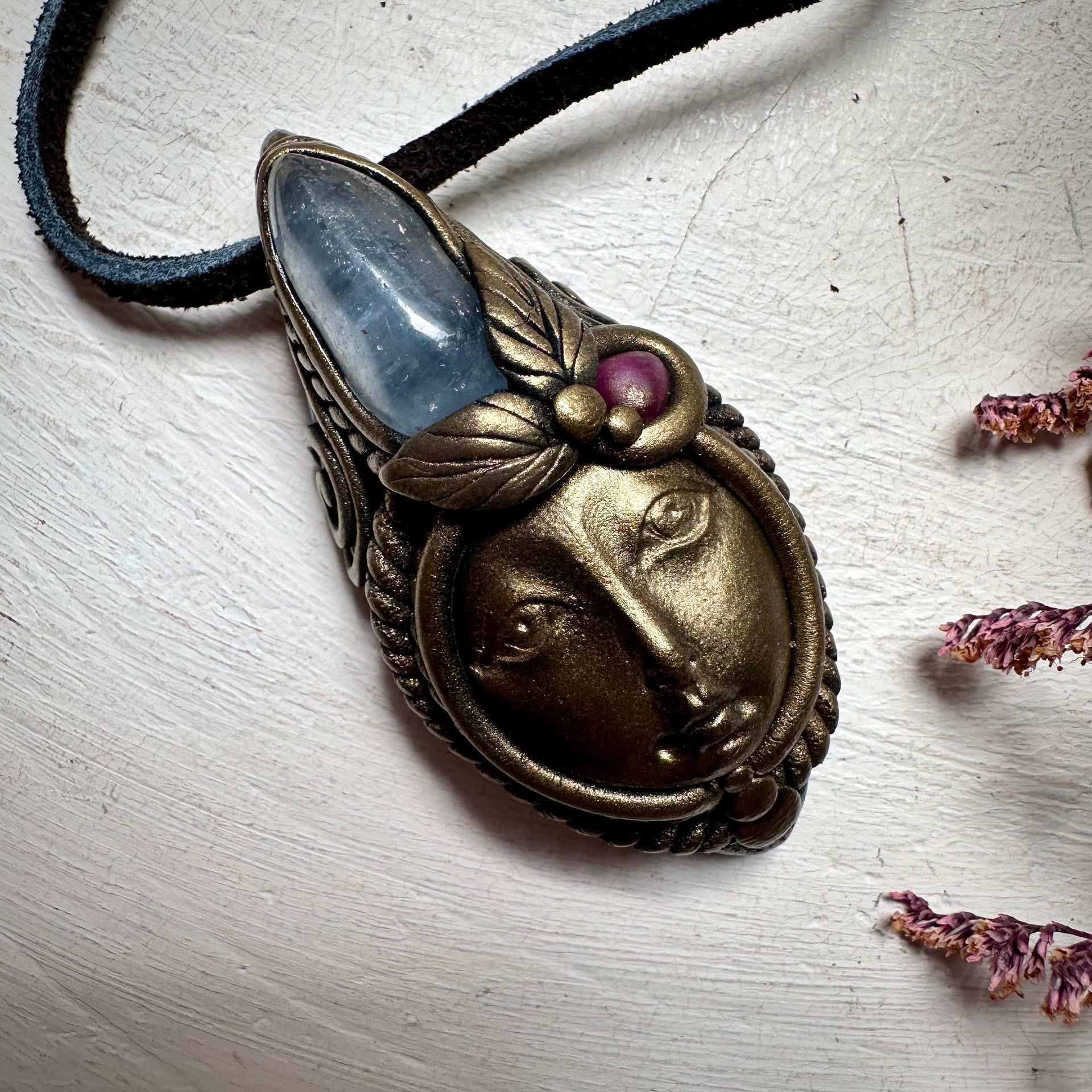 Aquamarine and Ruby Goddess Necklace - FairyGardenGlow