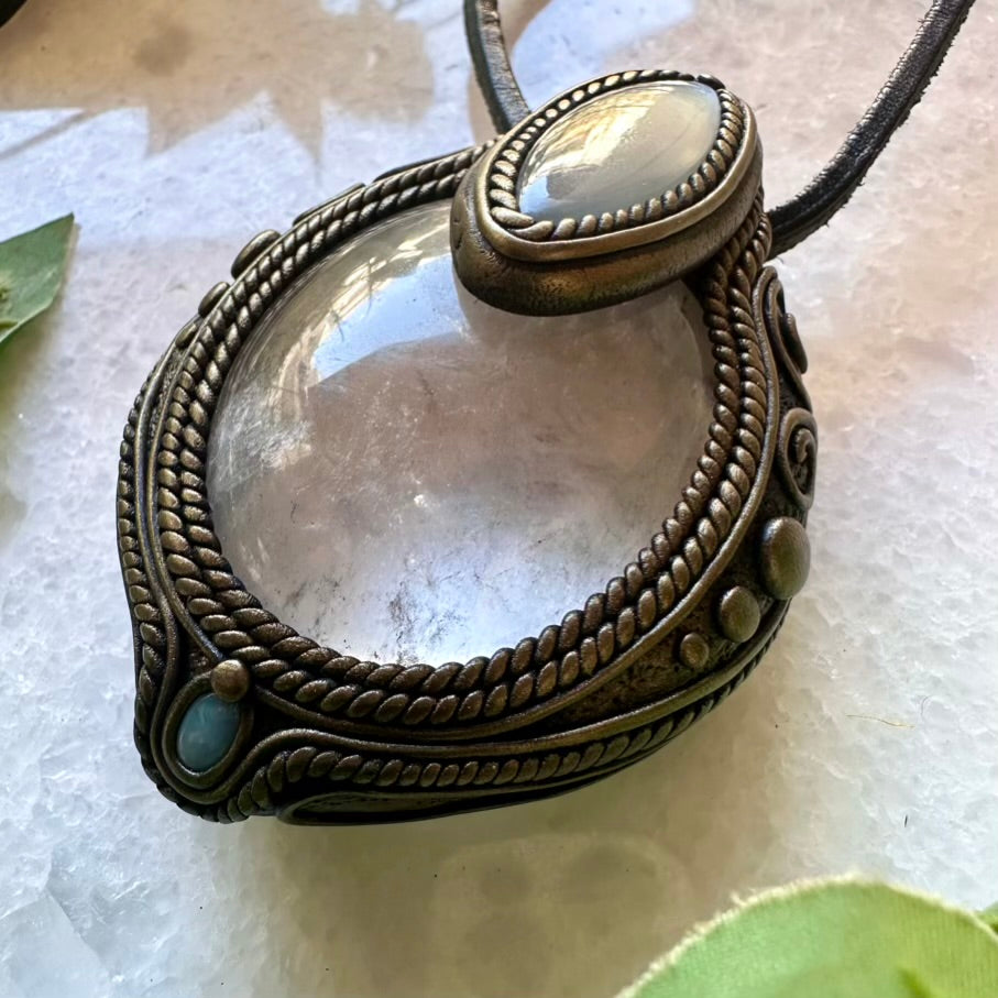 Clear Quartz White Moonstone and Australian Opal Pendant, Healing Crystal Talisman - FairyGardenGlow