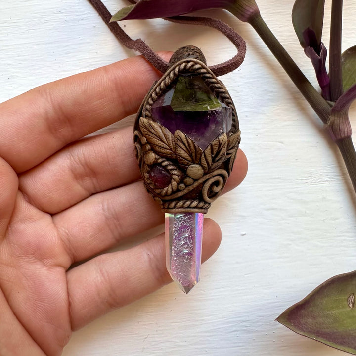Angel Aura Quartz Amethyst and Spinel Necklace - FairyGardenGlow