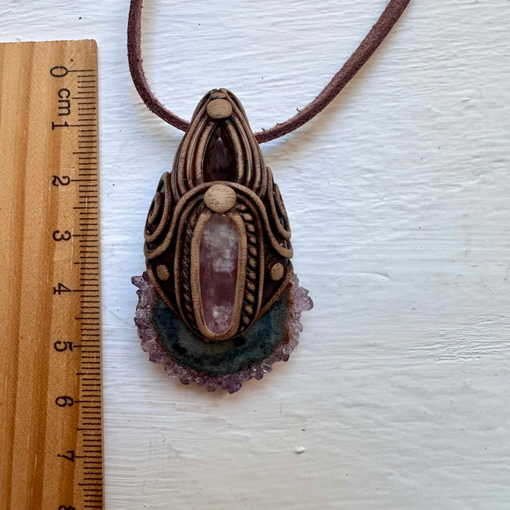 Amethyst Stalactite Kunzite and Smoky Quartz Necklace - FairyGardenGlow