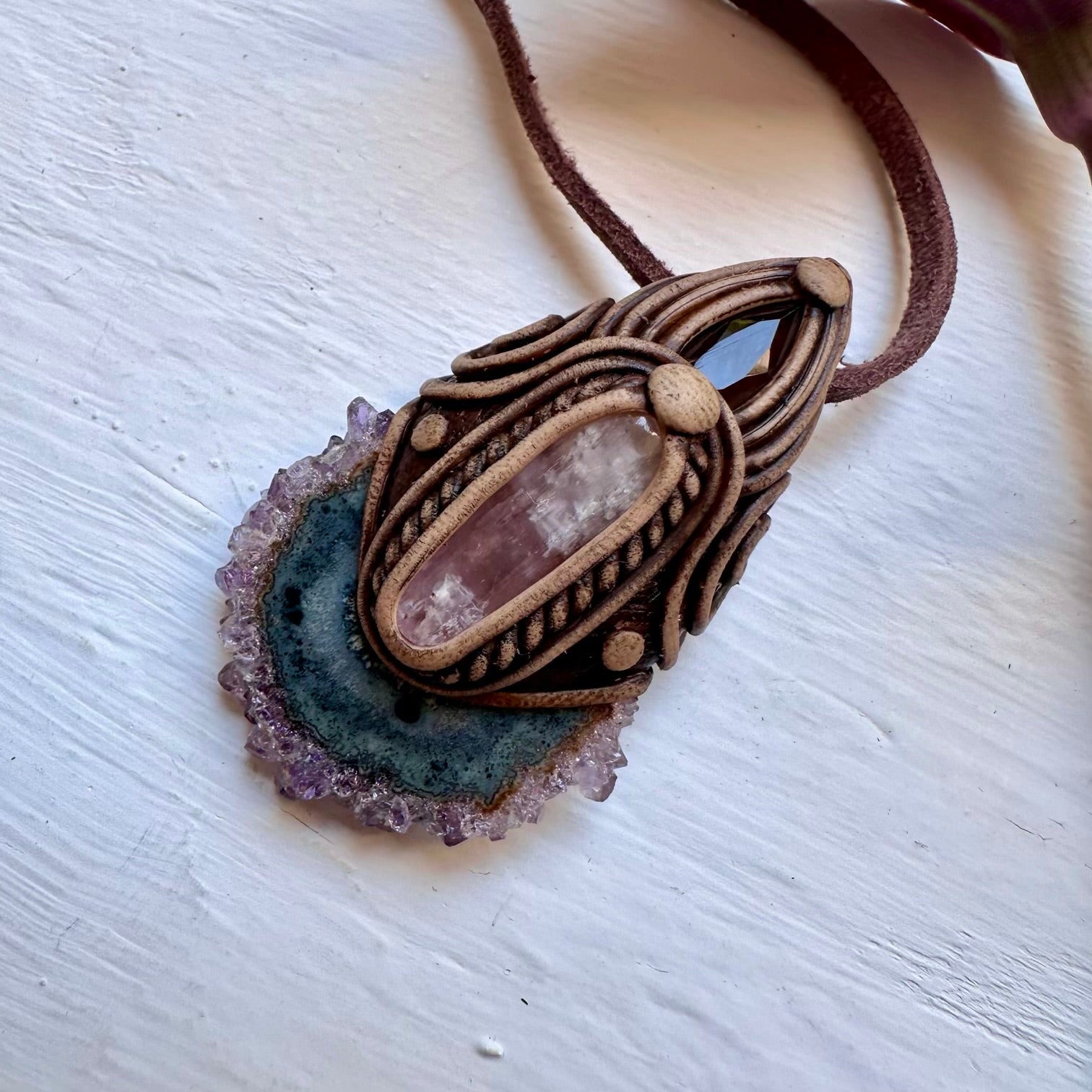 Amethyst Stalactite Kunzite and Smoky Quartz Necklace - FairyGardenGlow