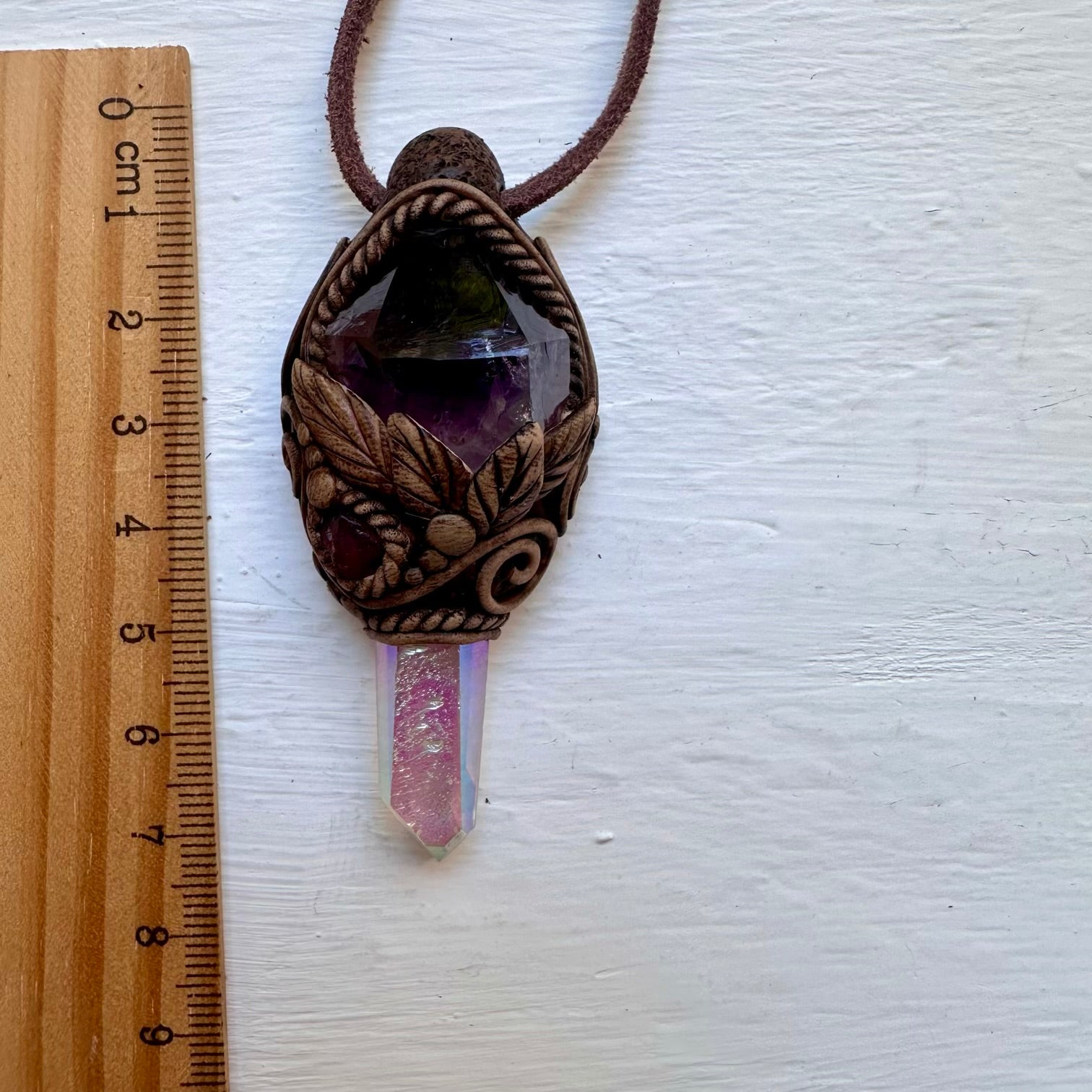 Angel Aura Quartz Amethyst and Spinel Necklace - FairyGardenGlow