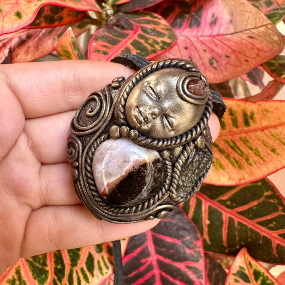 Sardonyx Moldavite and Hessonite Garnet Goddess Necklace - FairyGardenGlow