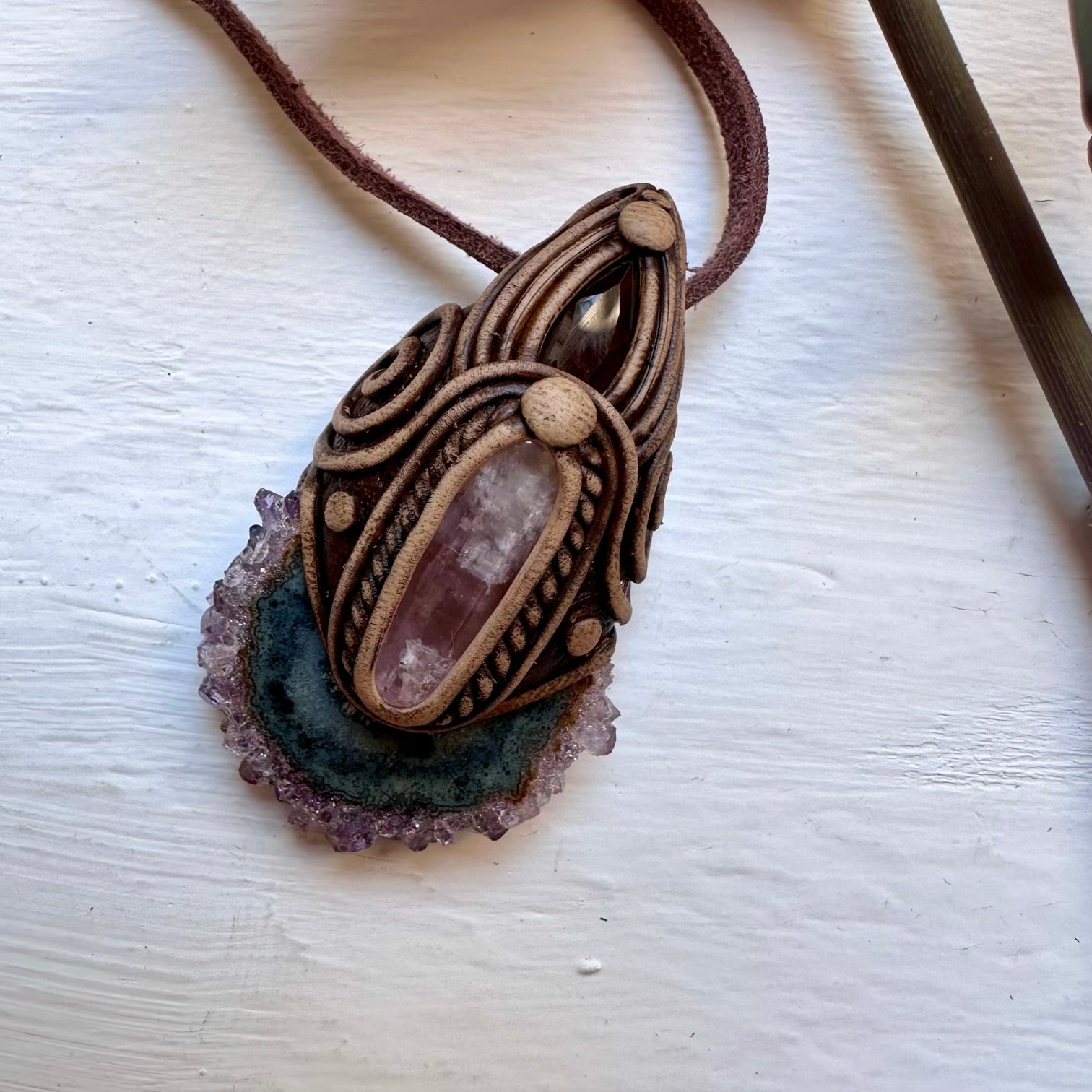 Amethyst Stalactite Kunzite and Smoky Quartz Necklace - FairyGardenGlow