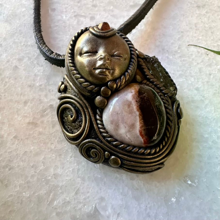 Sardonyx Moldavite and Hessonite Garnet Goddess Necklace - FairyGardenGlow