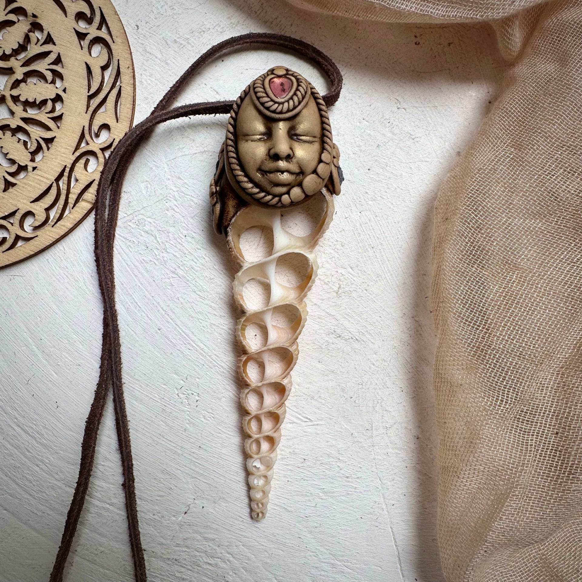 Tanzanite and Pink Tourmaline Seashell Goddess Necklace - FairyGardenGlow