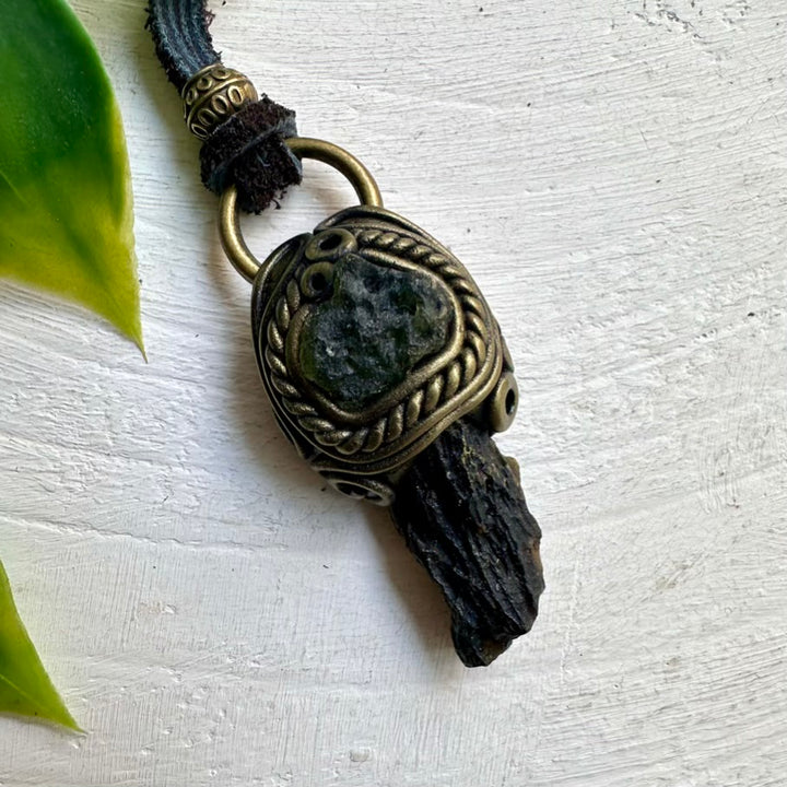 Spiritual Healing Necklace with Moldavite and Tektite Crystals – Handmade Raw Pendant for Energy Cleansing