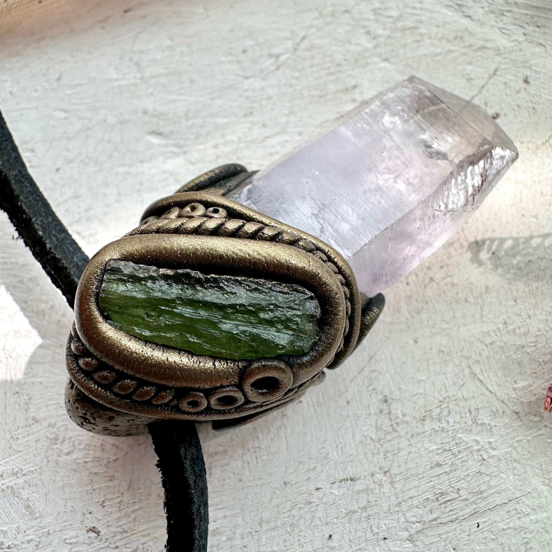 Vera Cruz Amethyst and Moldavite Pendant Necklace - FairyGardenGlow