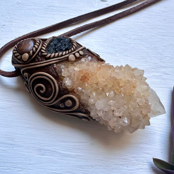 Spirit Quartz Moldavite and Boulder Opal Wand / Pendant - FairyGardenGlow