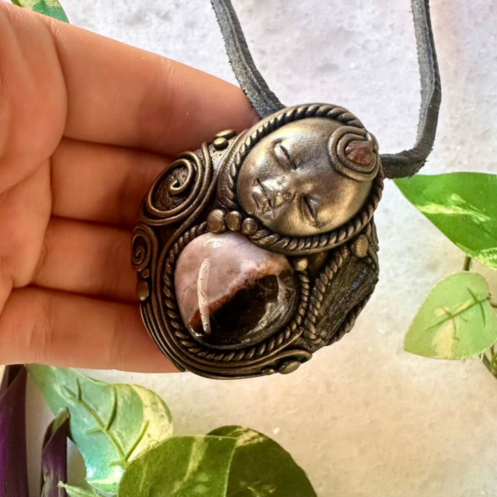 Sardonyx Moldavite and Hessonite Garnet Goddess Necklace - FairyGardenGlow