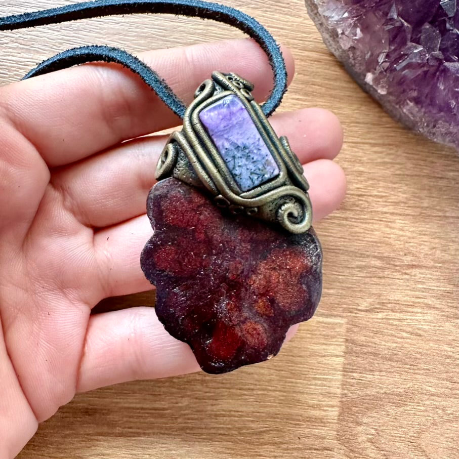 Ayahuasca Vine and Charoite Pendant Necklace - FairyGardenGlow