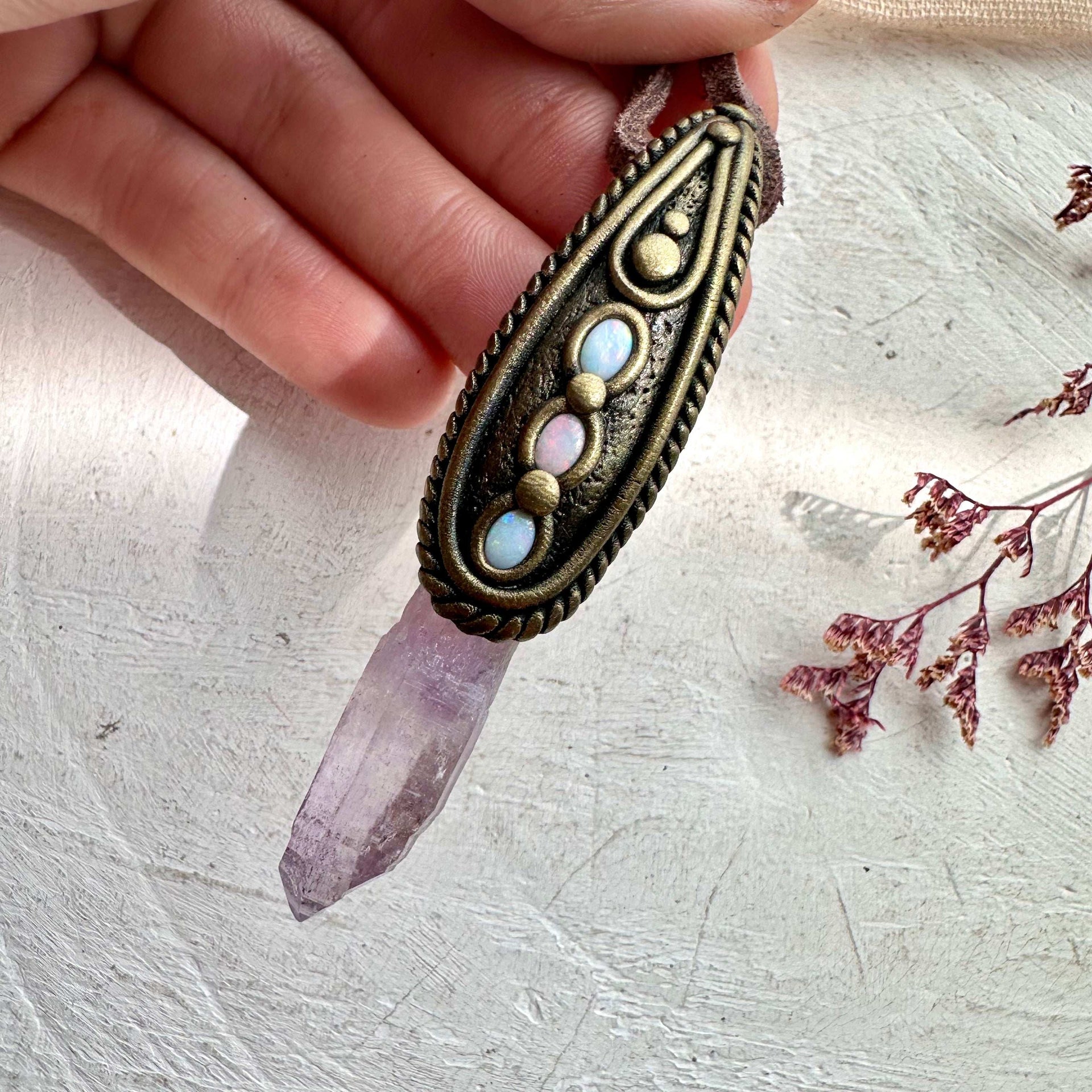 Vera Cruz Amethyst and Australian Opal Necklace - FairyGardenGlow