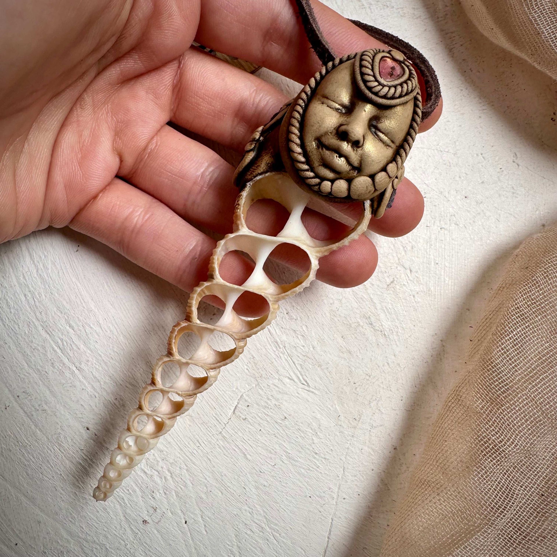 Tanzanite and Pink Tourmaline Seashell Goddess Necklace - FairyGardenGlow