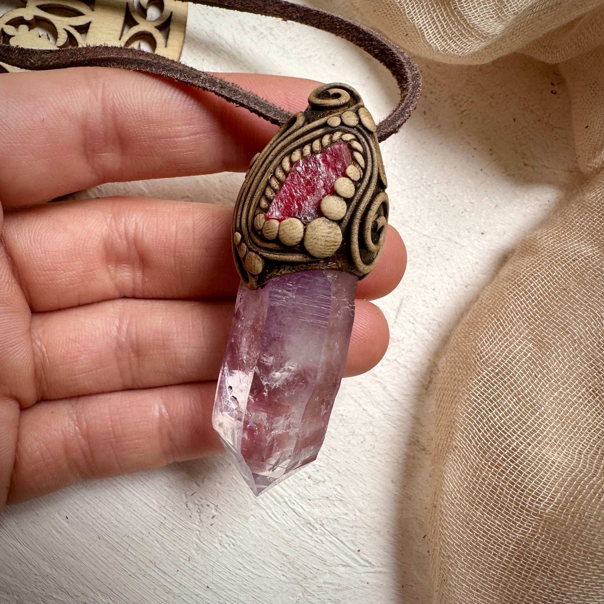 Vera Cruz Amethyst and Rhodonite Necklace - FairyGardenGlow