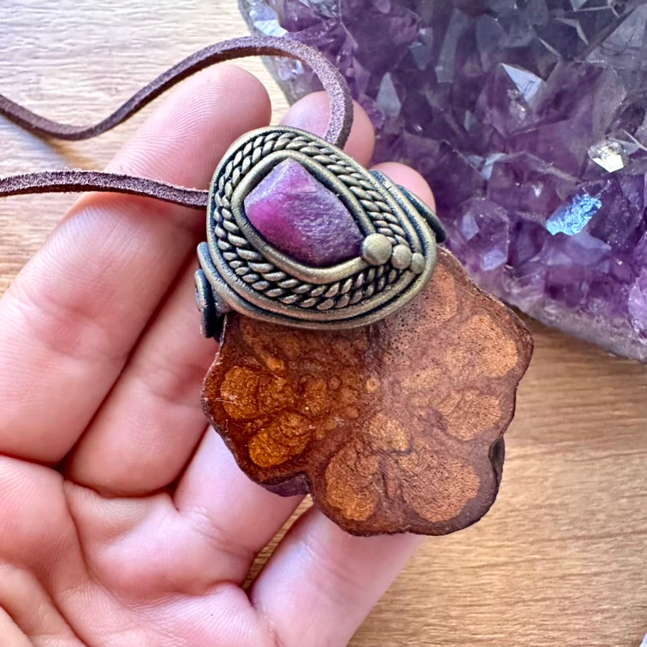 Ayahuasca Vine Necklace, Raw Ruby Pendant Necklace - FairyGardenGlow