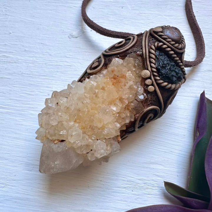 Spirit Quartz Moldavite and Boulder Opal Wand / Pendant - FairyGardenGlow