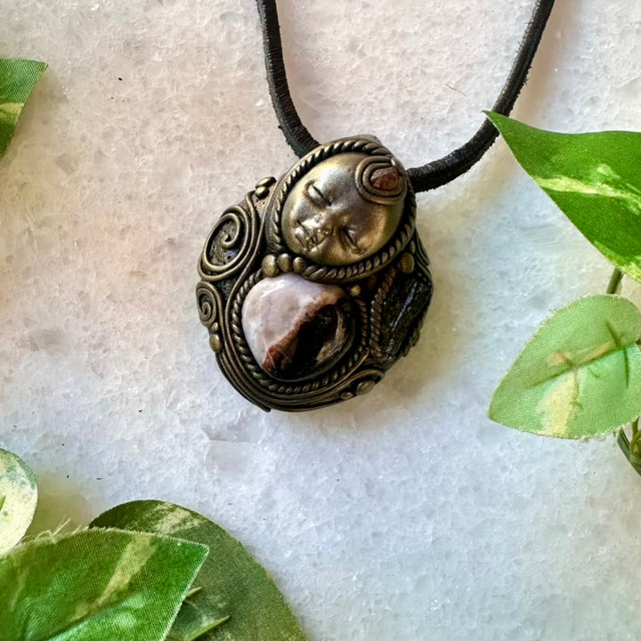 Sardonyx Moldavite and Hessonite Garnet Goddess Necklace - FairyGardenGlow