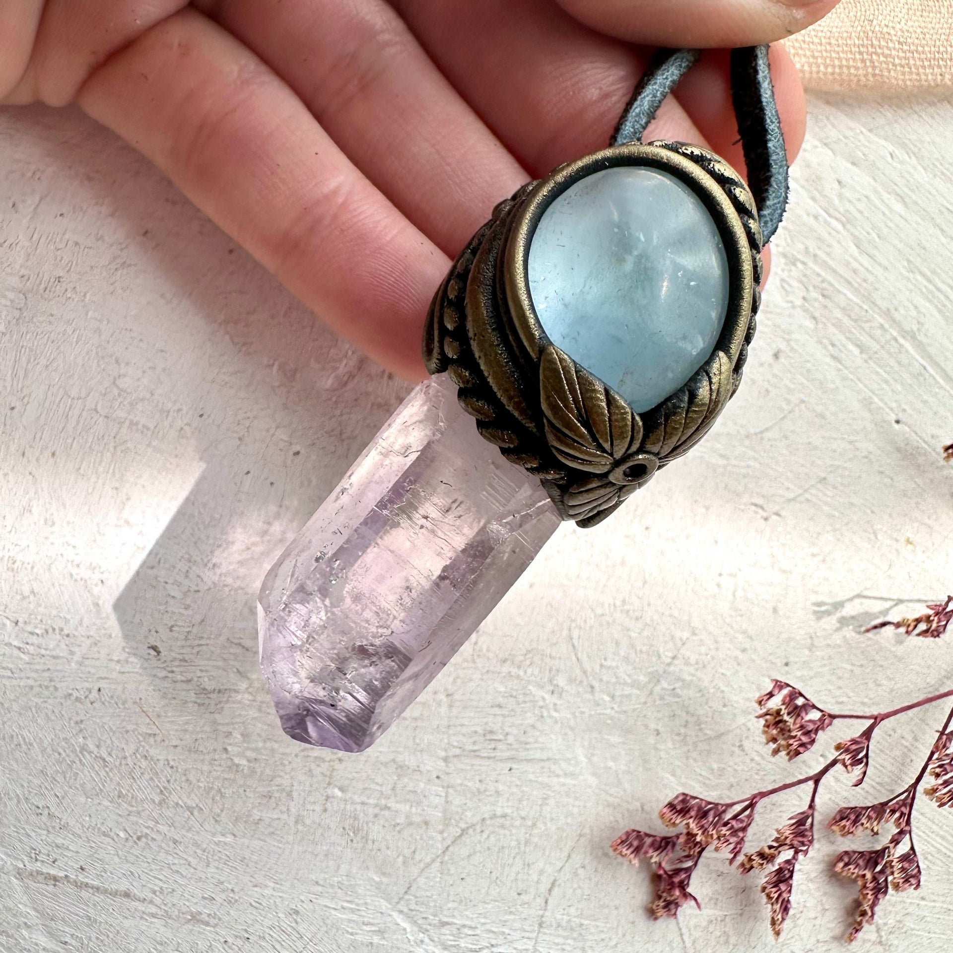Vera Cruz Amethyst and Celestite Necklace - FairyGardenGlow