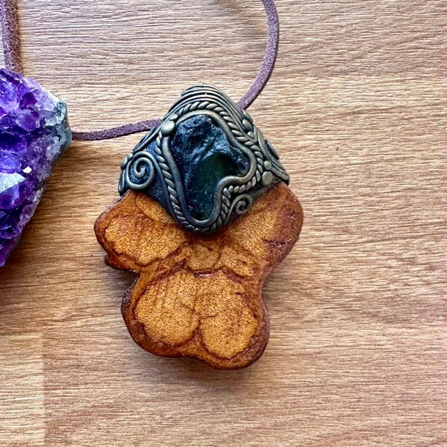 Ayahuasca Vine and Raw Moldavite Necklace - FairyGardenGlow
