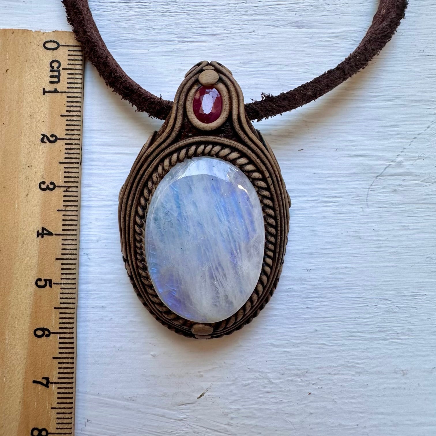 Rainbow Moonstone and Ruby Necklace - FairyGardenGlow