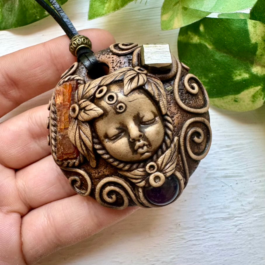 Orange Kyanite Pyrite and Amethyst Goddess Necklace - FairyGardenGlow