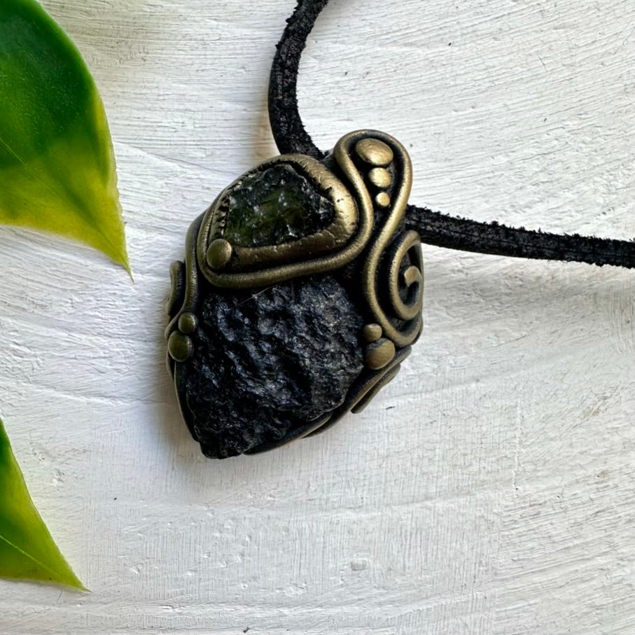 Handmade Moldavite and Tektite Pendant – Healing Crystal Necklace for Balance and Clarity